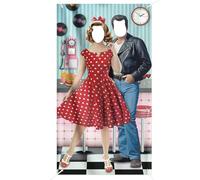 50s Party Decorations Photo Booth Prop Backdrop Banner Sock Hop Party Decorations Rock and Roll 1950s Birthday Party Photo Prop (50s Couple)