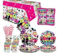 50s Party Supplies 50s Rock and Roll Party Tableware Dinner Plates Desserts Plates Cups Napkins Tablecloth Straws for Rock and Roll Music Retro Supplies, Served 20