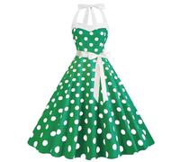 50s Polka Dots Dresses for Women UK Classic 1950s Vintage Cocktail Party Evening Dress Plus Size Casual Cosy 50S Fancy Dress for Adults Halterneck Sexy Polka Dots Dresses for Cocktail Party Green