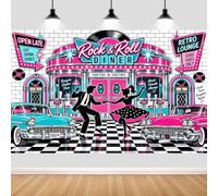 50s Retro Sock Hop Party Backdrop,Rock and Roll Diner Background 7x5FT | Vintage 1950s Diner Classic Car Dance Photography Backdrop for Birthday Party Wall Decor banner