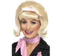 50s Rockability Flick Wig + Headband Blonde Beehive Fancy Dress New