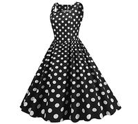 50s Vintage Cocktail Dress Elegant Rockabilly Evening Women's Shoulder Polka Dot Dress with Elastic Neckline and Summer Pattern for Dating Holidays Oktoberfest Outdoor, B Black, M