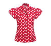 50's Vintage Tops for Women 1950s Polka Dot 50s Blouse Retro Rockabilly Tops Pinup Shirt Bow Tie Neck Work Vintage Blouses, Red, M