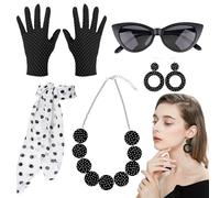 50s Women Costume Accessories, Polka Dots Gloves Necklace Headband Decor, Party Outfits Retro Outfits for Disco Party Festival