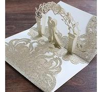 50sets 3D Pop Up Laser Cut Cards Hollow Wedding Invitations,Personalized Wedding Invitation Cards for Bridal Invitations Sweet Engagement(Gillter Gold)