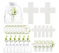50Sets Baptism Party Favors for Guests Cross Scented Soap Gift Bulk with Thank You Tags and Organza Bags for Christening First Communion Baby Shower Gender Reveal Wedding Bridal Party Decoration