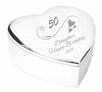 50th 50 Fiftieth Birthday Gift For Daughter Engraved Silver Finish Heart Shaped Trinket Box Keepsake Present Idea from Mum and Dad
