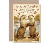50th Anniversary Card for Women and Men, Rustic Style Cute Otters