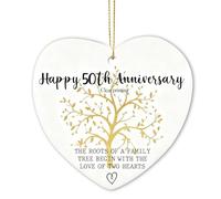 50th Anniversary Ceramic Pendant, Happy 50th Wedding Anniversary Decorations for Couples, with Gold Rope and Gift Box, Golden Wedding Gift for Wife Husband Boyfriend Girlfriend