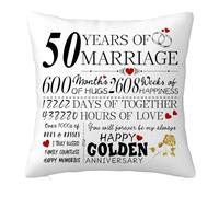 50th Anniversary Cushion Cover Gift for Him Her, 50 Years Anniversary Wedding Gifts Decorations for Couple Boyfriend Girlfriend Men Women Husband Wife, 50 Years of Marriage Pillow Case 45x45cm