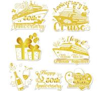 50th Anniversary Decorations Cruise Door Magnets, 7 Pcs Gold Cruise Happy 50th Anniversary Cruise Door Decorations Magnetic, 50th Wedding Anniversary Decor for Ship Cabin Door Fridge