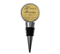 50th Anniversary Engraved Gold Leather Bottle Stopper, 50 Years Married (Let's Pretend we Won't Finish The Bottle)