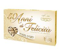 50th Anniversary Gold Confetti - Jordan Almonds Gift Box - Imported from Italy, 500 Grams