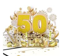 50th Anniversary Golden Gift Pop Up Greeting Card with Blank Note & Envelope, celebration gift for Valentine's Day, Love, Birthday, Special Moments, Wedding, Holiday