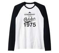 50th Birthday 50 Year Old Born in October 1975 Vintage Raglan Baseball Tee