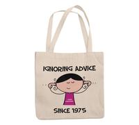 50th Birthday Bag - Funny Ignoring Advice Since 1975 Design, 100% Cotton Shoulder Tote Bag, 50th Birthday Gifts for Women, Reusable & Eco-Friendly, Hard-Wearing Digital Print, 42x38cm