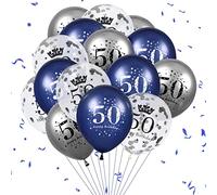 50th Birthday Balloons 15 PCS 50 Anniversary Navy Blue Silver Latex Inflatable Clear Confetti Balloons Happy Birthday Party Decorations for Women Men 50 Year Old Indoor Outdoor Decor Supplies 12Inches