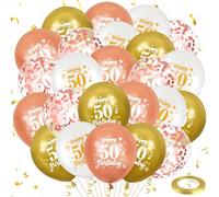 50th Birthday Balloons,24 Pcs Rose Gold and White Gold 50th Birthday Balloons, Rose Gold 50th Birthday Party Decorations Balloons for Women Men 50th Birthday Anniversary Decoration