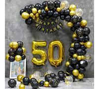 50th Birthday Balloons Decorations for Women Men,Black Gold Balloons Arch Kit Party Decorations,50 Number Balloon,Foil Confetti Balloon,Happy Birthday Banner Garland Decor for 30th Birthday Party