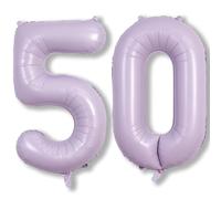 50th Birthday Balloons Pastel Purple for Women, 40 Inch Giant Light Purple Mylar Foil Number 50 Helium Balloons Self Inflating, Lavender Globos Numero 5 & 0 for Anniversary Party Decorations Supplies