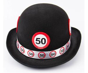50TH BIRTHDAY BLACK BOWLER HAT TRAFFIC SIGN AGE PARTY