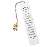 50th Birthday Bookmark Gift for Women and Man, Metal Gift, Sunflower Charm | Text: "Half a century of being exactly the sort of person that makes other people's lives better. Happy Birthday."