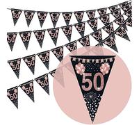 50th Birthday Bunting, Happy Banner Bunting Flags, 40 Pieces Triangle Rose Gold Glitter Diamond by Numbers 50th Birthday Anniversary Theme Party Decoration Supplies