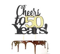 50th Birthday Cake Topper, 50th Cake Topper, Black Gold Glitter Cheers to 50 Years Cake Toppers for Men Women Birthday Anniversary Party Decorations