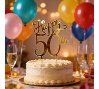 50th Birthday Cake Topper - Funny 'Happy 50th' Acrylic Cake Decor with Shiny Gold Effect - Pre-Assembled Milestone Birthday Party Decoration
