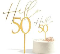 50th Birthday Cake Topper Gold Acrylic, 50th Cake Topper for Women Men, Reusable Elegant Party Decoration for 50 Year Old Birthday, Happy 50th Birthday Cake Toppers for Women, Fifty Cake Topper