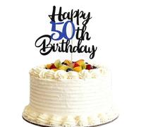 50th Birthday Cake Toppers Black Blue Glitter 50th Cake Pick Cheers to Fifty Years Old Decor for Happy Birthday Party Decorations Supplies