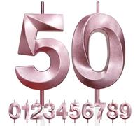 50th Birthday Candle, 3D Design Rose Gold Glitter Number Candles, Cake Topper Decorations, Cake Candle for Birthday Party, Wedding Anniversary, Baby Shower, Party Decoration (Pink Gold)