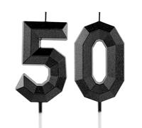 50th Birthday Candle Black Number 50 Candles 3D Design Cake Topper Decorations Happy Birthday Candle for Women Men Wedding Anniversary Celebrations Party Supplies
