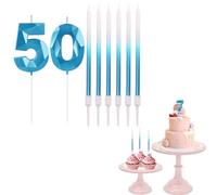 50th Birthday Candles Blue Number 50 Candles for Birthday Cake with Blue Long Candles, Blue 50 Candles for Cake Birthday Cake Topper Decorations for Men Birthday Party