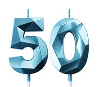50th Birthday Candles for Cakes Number Candles Blue Cake Candles for Anniversary Birthday Party Decorations Cake Toppers 50th Birthday Cake Candles