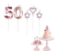 50th Birthday Candles Rose Gold Number 50 Candles for Birthday Cake with Heart-Shaped Candles, Rose Gold 50 Candles for Cake Birthday Cake Topper Decorations for Women Birthday Party