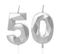 50th Birthday Candles, Silver Number 50 Happy Birthday Candles, Cake Topper Decorations for 50 Year Old Birthday Party Wedding Anniversary Celebration Supply Silver