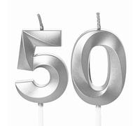 50th Birthday Candles, Silver Number 50 Happy Birthday Candles, Women Men Cake Topper Decorations for 50 Year Old Birthday Party Wedding Anniversary Celebration Supply Silver