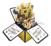 50th Birthday Card,50th Birthday Pop Up Card with Envelope, 3D Greeting Card Birthday Gift Box,with Note and Envelope for Daughter Son Mom Dad Wife Husband Friend