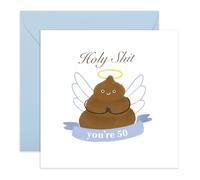 50th Birthday Card About Aging - 'Holy Sh*t You're 50' - Presents for Mum, Dad, Uncle, Auntie, Colleagues, Friends, BFF, Besties, Brother, Sister- Hilarious Fifty- Comes with Fun Stickers