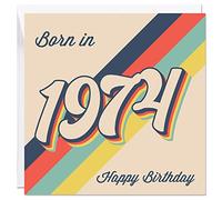 50th Birthday Card Born In 1974, 150mm x 150mm Happy Birthday Card for Men Women Mum Dad Sister Brother Husband Wife, Fun Greeting Cards
