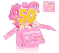 50th Birthday Card for Women, 3D Pop Up Birthday Greeting Card, Pink & Gold 50 Years Old Birthday Decorations for Her, Ideal for Mother, Sister, and Special Cousin