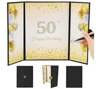 50th Birthday Card for Women Men, funny Black Gold 50th Birthday Party Decorations, Giant Guest Book Card for Mom, Dad, Wife, Husband Birthday Signing Card Gifts
