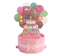 50th Birthday Card Happy 50th Birthday 3D Pop Up Greeting Card 50 th Birthday Gifts with Note and Envelope for 50 Years Old Wife Husband Mother Father Women Men Sister Friends (50th pink)