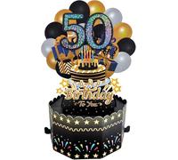 50th Birthday Card Happy 50th Birthday 3D Pop Up Greeting Card 50 th Birthday Gifts with Note and Envelope for 50 Years Old Wife Husband Mother Father Women Men Sister Friends (50th black)
