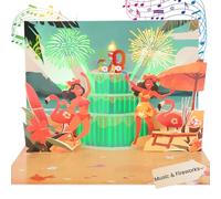 50th Birthday Card, Music & Lights & Blowable Candle Birthday Card, 3D Beach Party Pop-Up Happy Birthday Cards for 50 Year-old Boys, Girls, Men, Women, Sister, Brother
