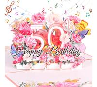 50th Birthday Card, Musical Birthday Card for Women, Pink 3D Pop up Greeting Card with Musical and Flower Happy 50th Birthday Gifts for Women Wife Mom Grandma