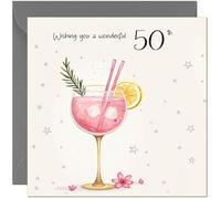 50th Birthday Cards Drinks - Pink Gin Design For Female Adult, Bday For Her Birthday Card for 50 Year old fifty, fiftieth