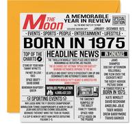 50th Birthday Cards for Men Women - Born In 1975 Newspaper - Happy 50 Birthday Card for Mum Dad Uncle Aunt Vintage Retro Back In 1975, 145mm Bday Greeting Cards