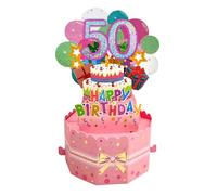 50th Birthday Cards for Women, 3D Pop Up Greeting Card, Unique Pink Designs, Birthday Gifts for Women, Wife, Mother, Sister, Friends, Includes Envelope & Note for 50 Years Old Birthday Milestone